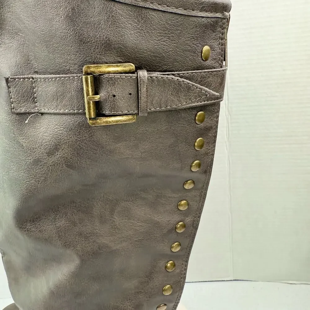 JOURNEE COLLECTION Womens Sz 8.5 Knee High Spokane Taupe Zip Up Boots Brown‎